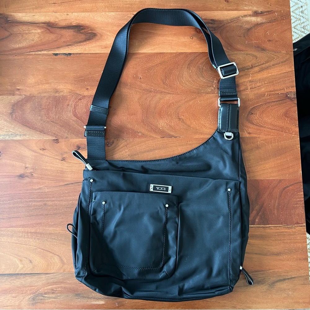 Tumi black nylon messenger bag